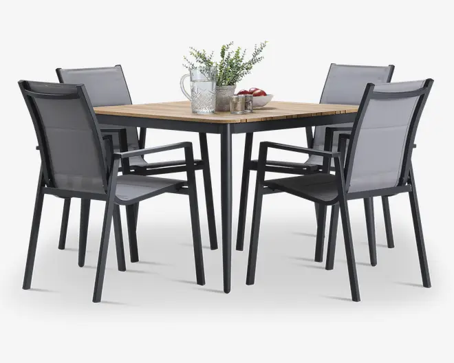 Havebord teak/aluminium 100x100 cm