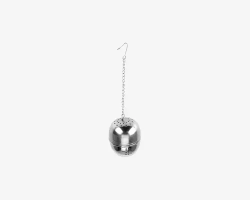 Te-infuser i rustfrit stål med kugleform og fine perforeringer til brygning af løs te. Den har et langt håndtag med en krog i enden, som gør det nemt at placere og fjerne infuseren fra kopper eller tepotter. Infuseren er holdbar, nem at rengøre og modstandsdygtig over for rust.