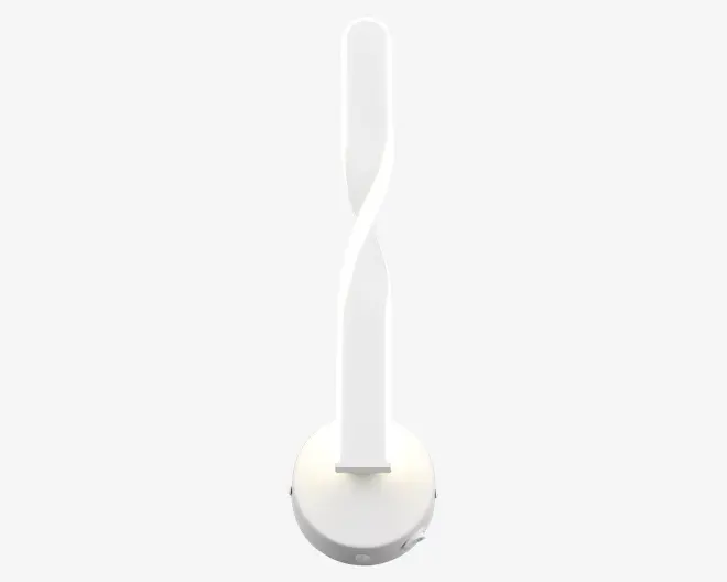 En elegant, moderne hvid køkkenrulleholder med en glat, cylindrisk midterstang, der har et diskret spiraldesign. Basen er rund og solid, hvilket giver stabilitet, og overfladen er mat, hvilket giver et rent og minimalistisk udtryk.