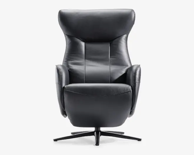 Drejestol m/indbygget fodskammel sort læder