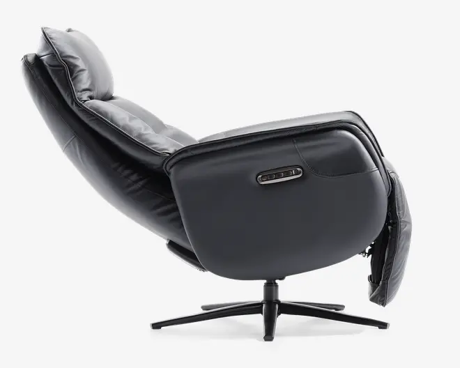 Drejestol m/indbygget fodskammel sort læder