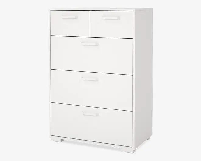 Kommode Sofia hvid med 5 skuffer