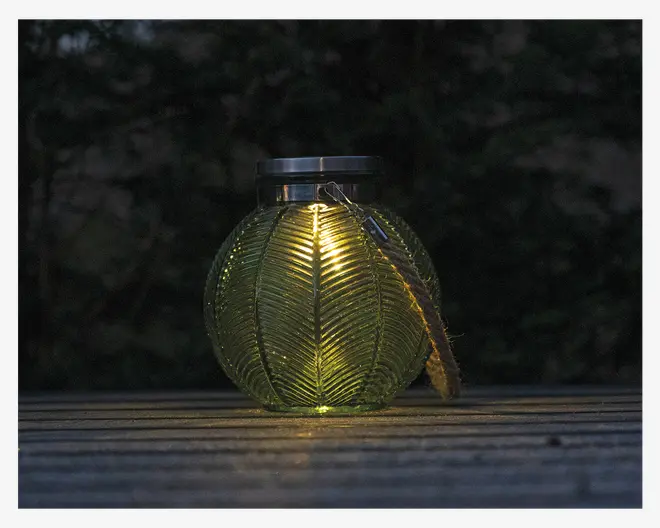 Solar lanterne grøn glas H.17 cm 
