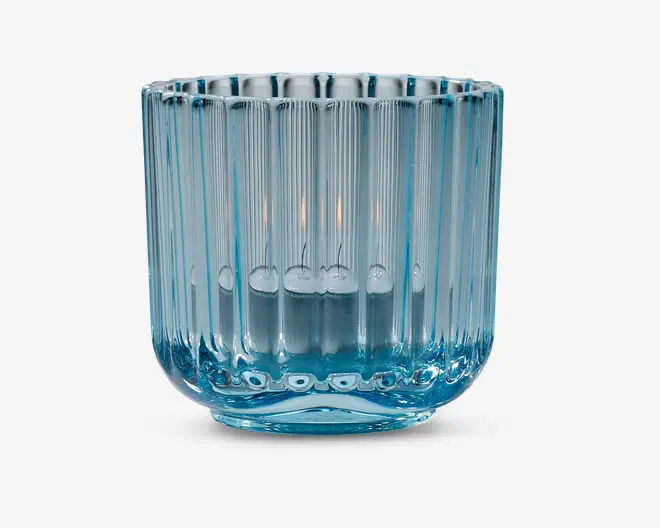 Lyngby fyrfadsstage glas lyseblå H.6,5 cm 