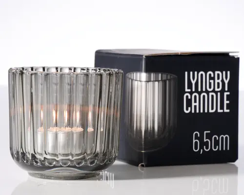 Lyngby fyrfadsstage glas røgfarvet H.6,5 cm