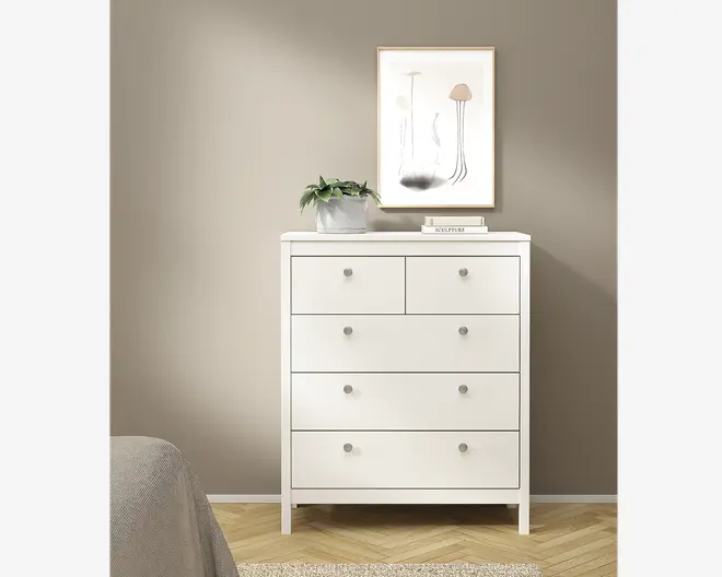 Kommode Madrid med 5 skuffer hvid