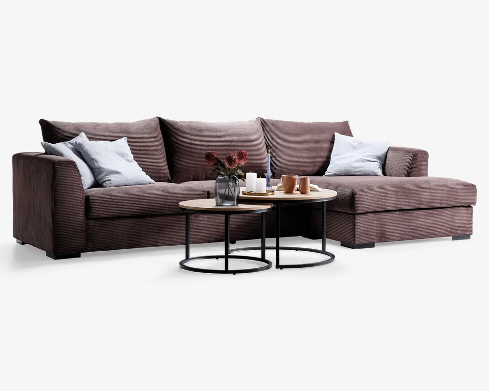 Sofa med chaiselong brun fløjl højre