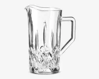 Klar glaskande med facetslebet diamantmønster i bunden, solidt vinklet håndtag og bred tud for nem udskænkning. Designet forener elegance og funktionalitet, velegnet til servering af drikkevarer.