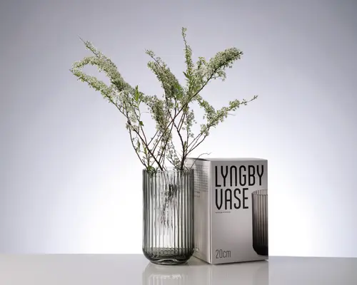 Lyngby vase glas røgfarvet H.20 cm