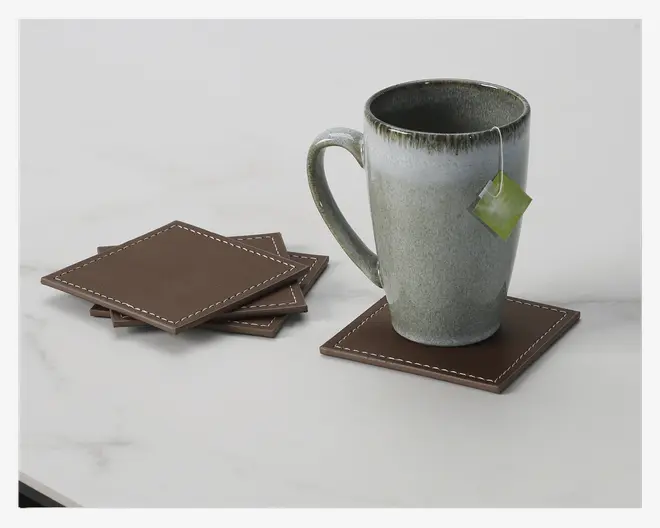 Coaster Brun PU 4 Stk. 10x10 cm
