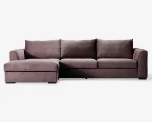 Sofa med chaiselong brun fløjl venstre