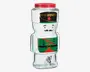 Gennemsigtig glasdrikkedispenser formet som en tinsoldat, med et trykt design der viser en grøn uniform, rød skråbånd, sort bælte og sort hat med gul kant og rød stjerne. Dispenseren har et rødt skruelåg øverst og en sølvfarvet tappehane nederst for nem udskænkning.