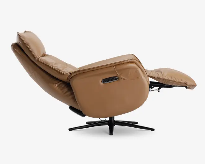 Drejestol m/indbygget fodskammel cognac læder