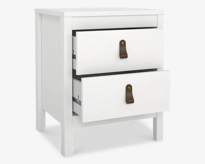 Sengebord Madrid hvid med 2 skuffer