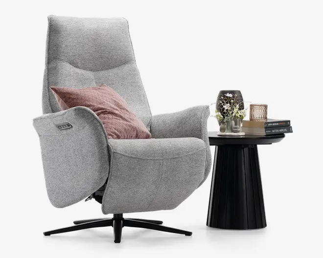 Drejestol m/indbygget fodskammel grå stof