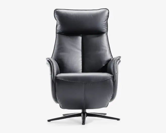 Drejestol m/indbygget fodskammel sort læder