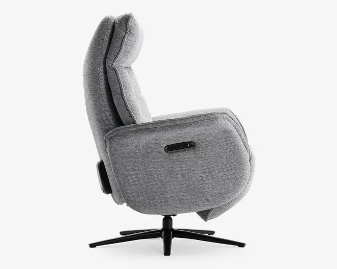 Drejestol m/indbygget fodskammel grå stof