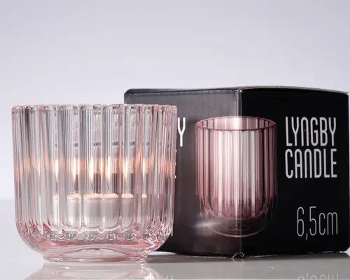 Lyngby fyrfadsstage glas pink H.6,5 cm