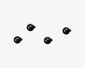 Sæt med fire små, runde, blanke sorte knopper med en glat, buet overflade og en kort cylindrisk base. Overfladen er meget reflekterende og giver et stilrent og moderne udtryk.