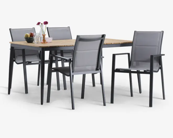 Havebord teak/aluminium 100x160 cm