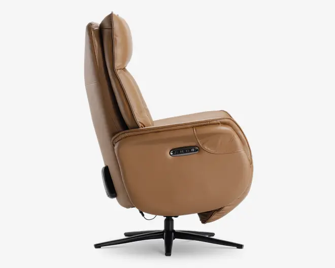 Drejestol m/indbygget fodskammel cognac læder