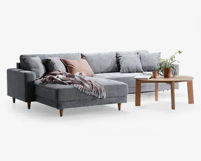 Sofa med XL chaiselong grå