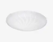 Frostet glaskuppel med et diskret, hvirvlende linjemønster, der udgår fra midten og giver et dekorativt og elegant udtryk. Overfladen er glat med en mat finish, og designet er enkelt og passer til mange forskellige indretninger.