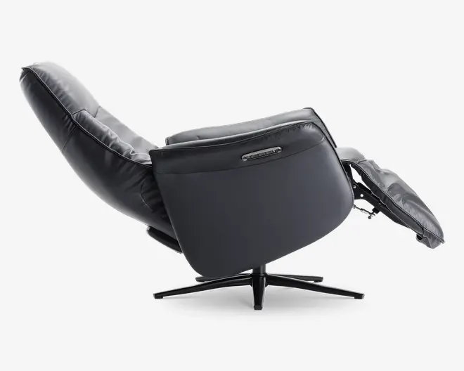 Drejestol m/indbygget fodskammel sort læder